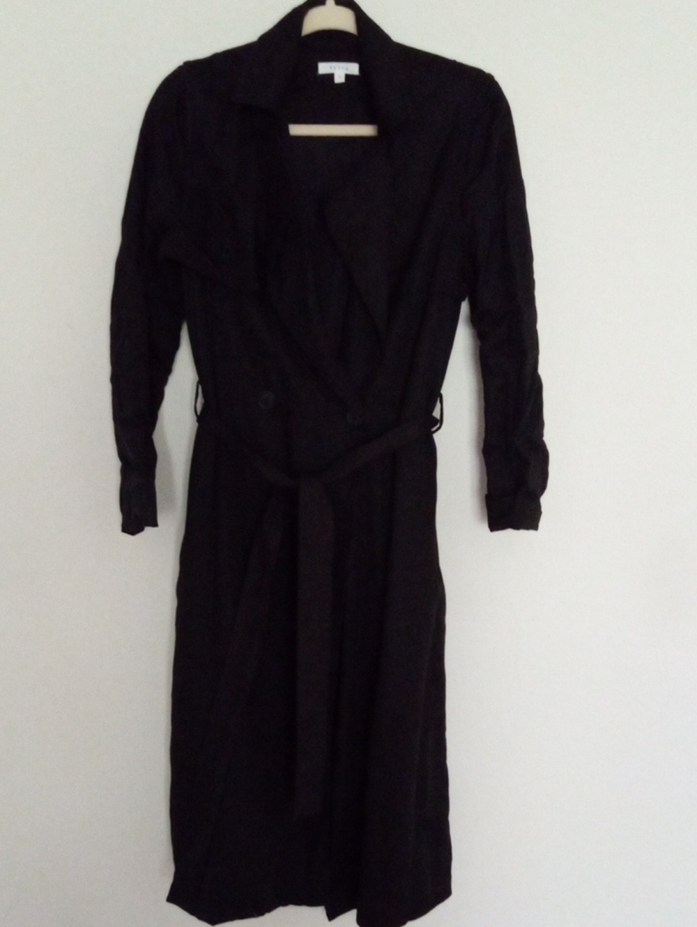 VETTA Black Long Sleeve Trench Coat with Belt